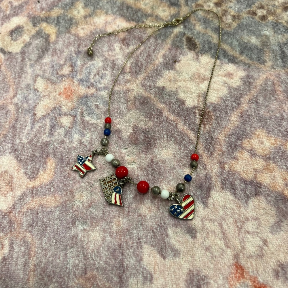 Patriotic God Bless America Charm Necklace Red White Blue Flag Heart Etc Jewelry